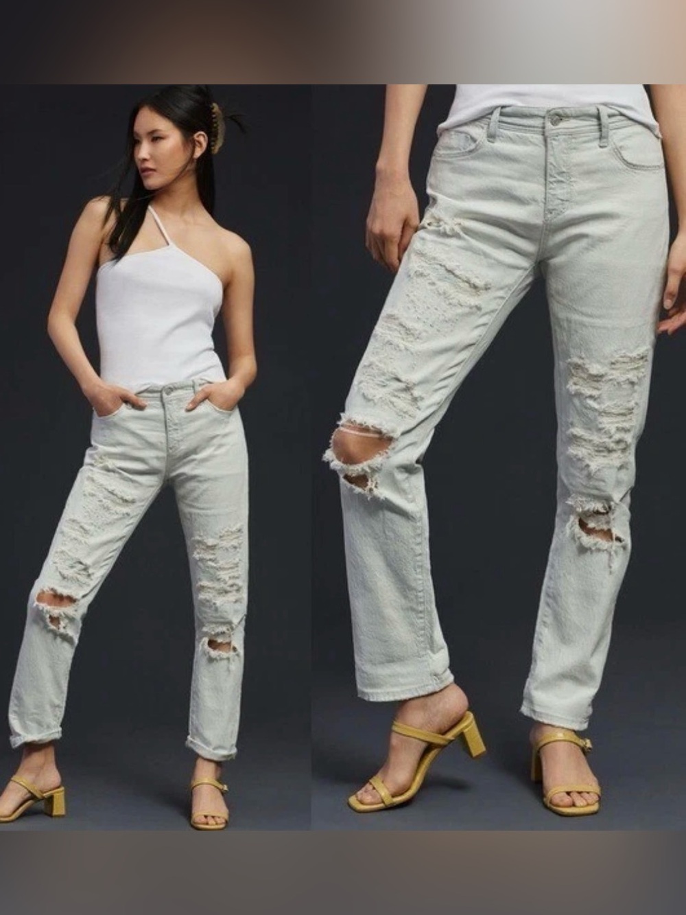 Anthropologie Pilcro WomenMid Rise Slim Boyfriend Light Blue Distressed Jeans 25
